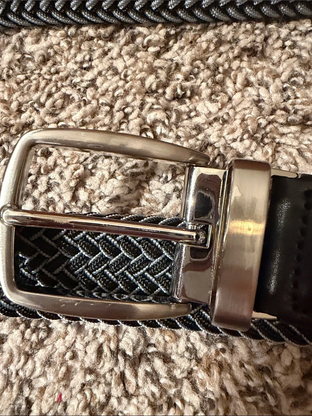 Tommy Bahama Black Braided Belt with Silver Buckle and leather trim